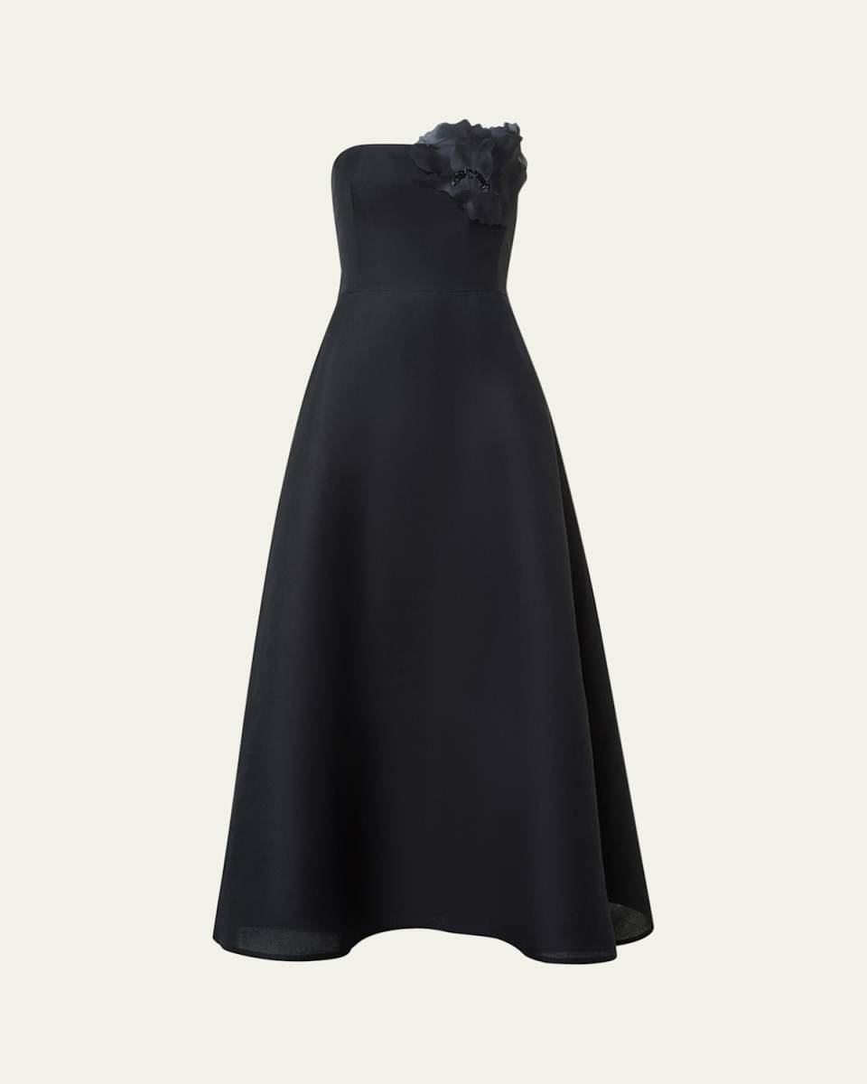 Flower Corsage Strapless Organza Gown